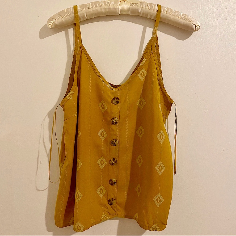 Paper Crane Yellow Mustard Button Spaghetti Strap Top